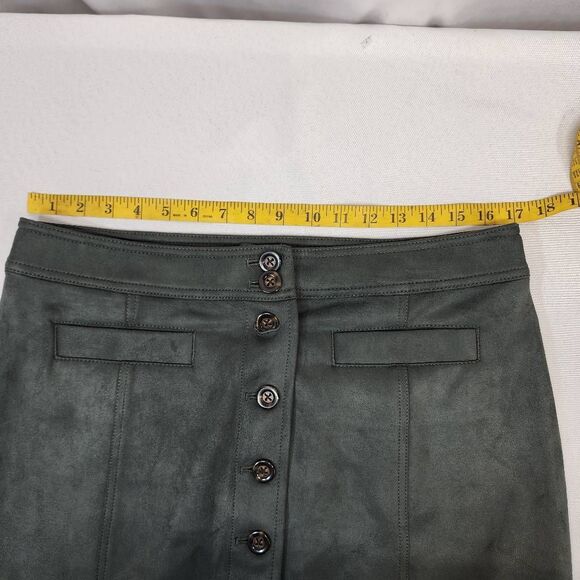 Ann Taylor Size 10 Faux Suede Button Front Skirt Green Midi Pencil Style Career - Picture 4 of 6